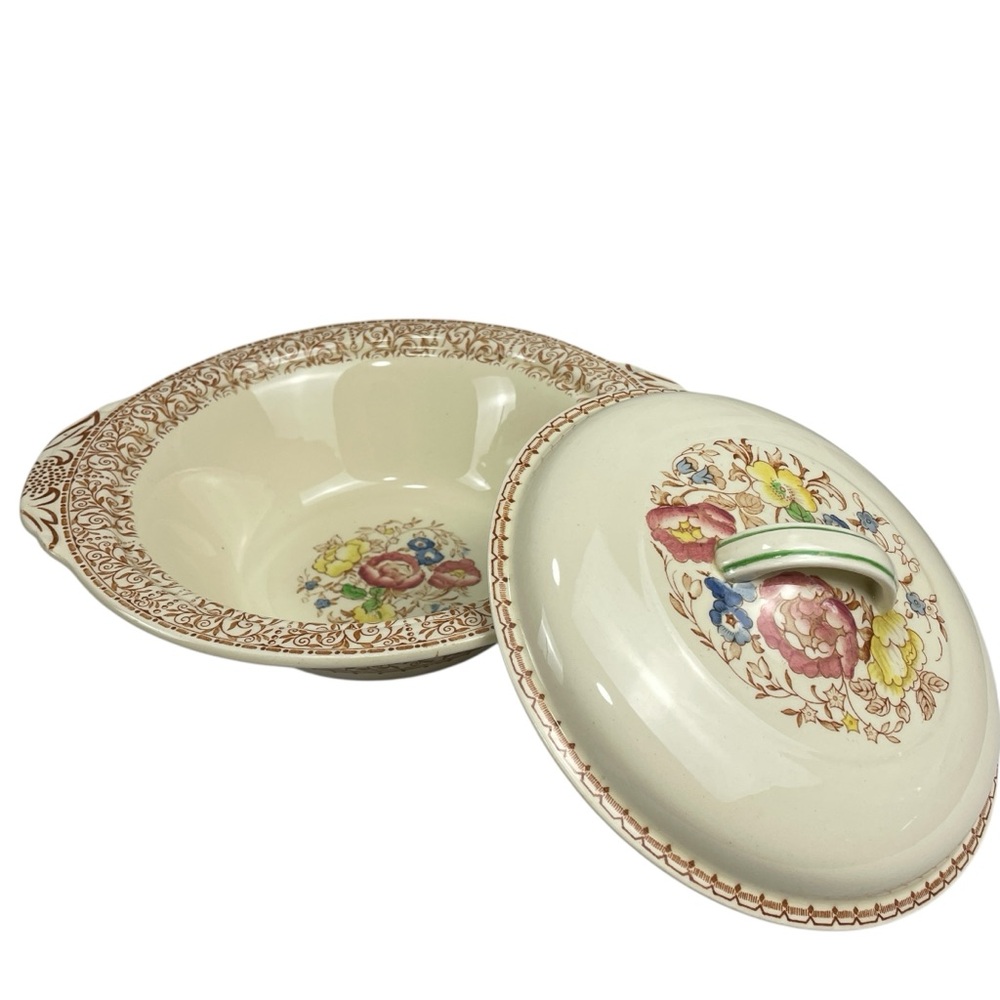 Woods Burslem England Enoch Ralph "GEORGIA" Floral Covered Serving Dish with Lid